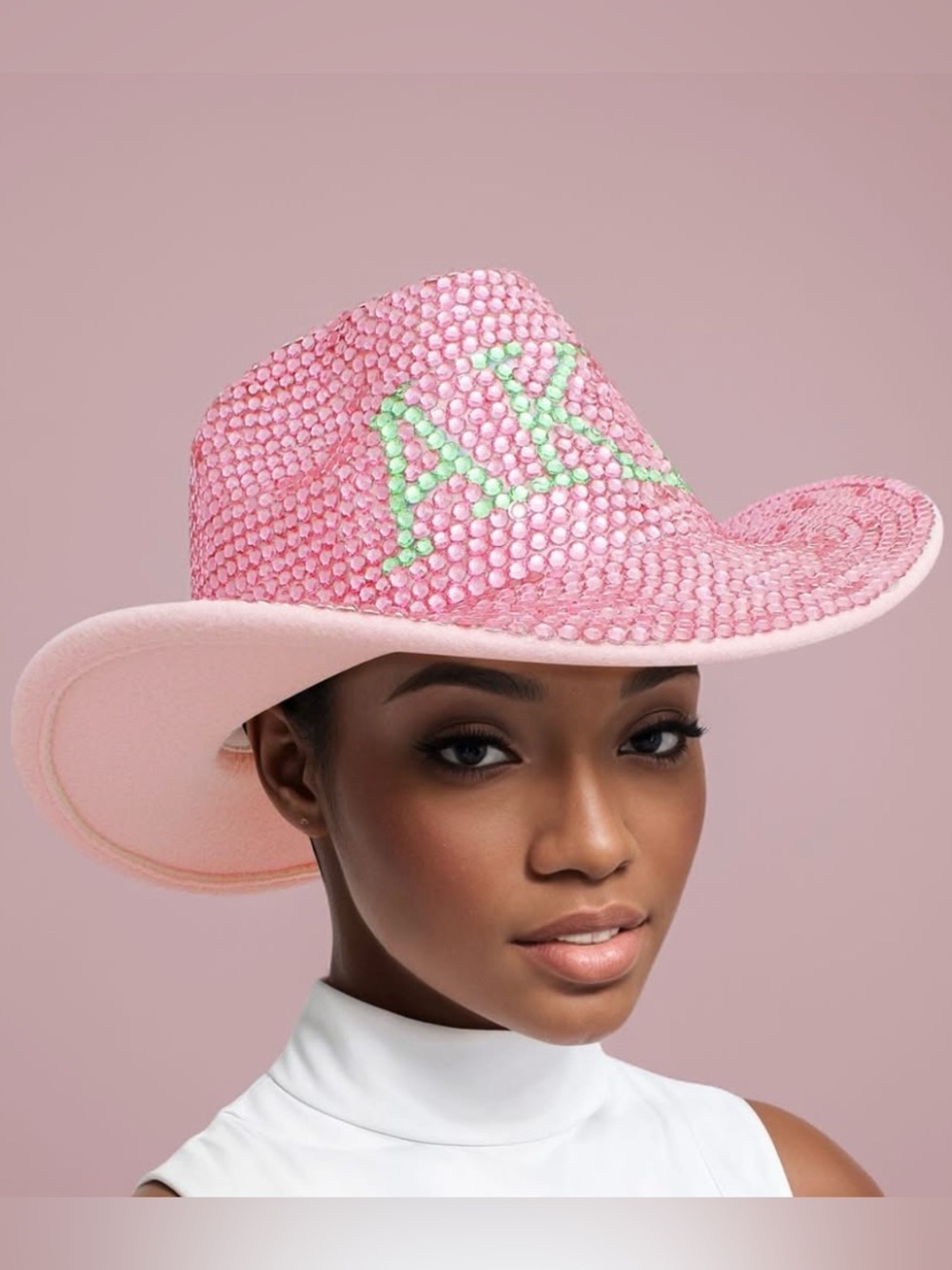 AKA Pink Crystal Cowboy Hat with Green Accent